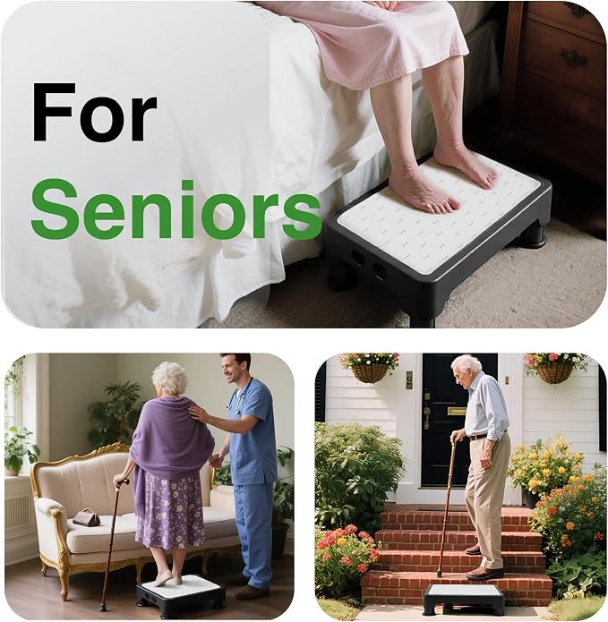 COOL-ANGLE Adjustable Step Stool for High Beds & SUV - Non-Slip Mobility Platform for Seniors, 650lbs Capacity, 3 Heights (3.4"-5.4"), Wide Safety Base for Car & Bath, 16.5"x12.6", Gray