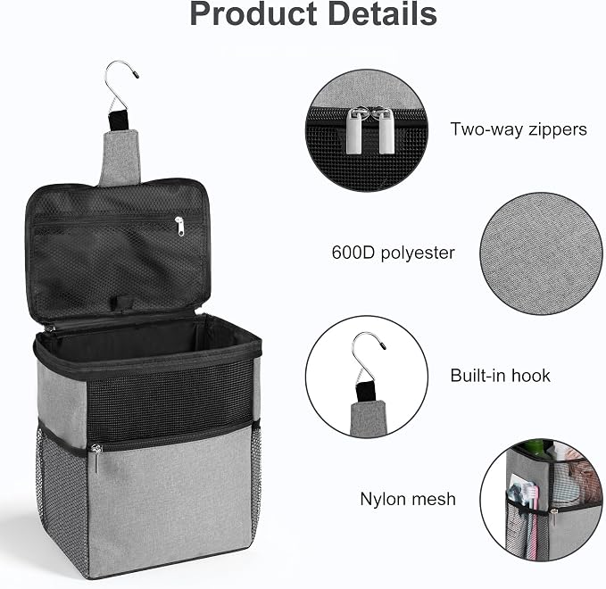 Mesh Shower Caddy Hanging for College Dorm Essentials Grey | Portable Bathroom Caddy Organizer Shower Tote Bag with Built-in Hook for Beach, Swimming, Gym camping