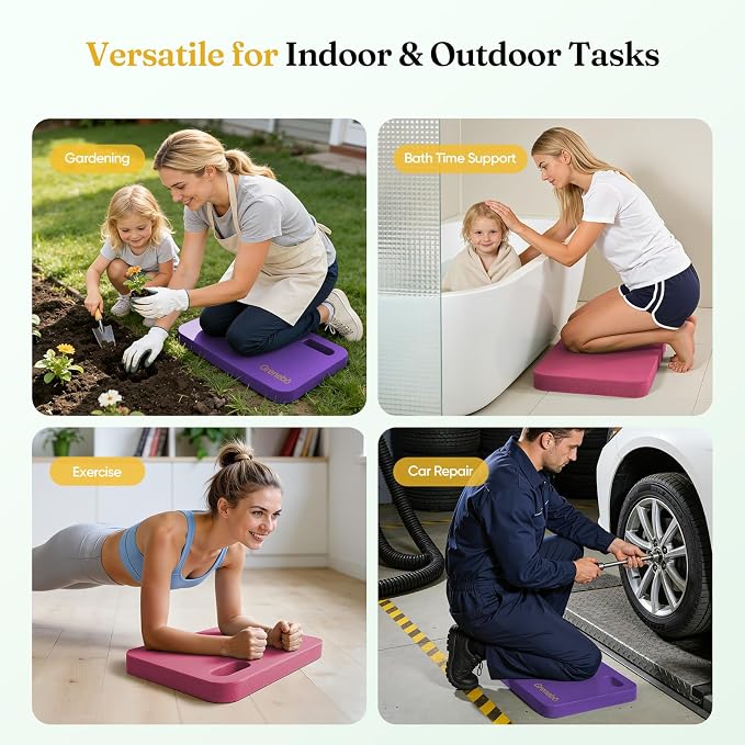 Grenebo 2-Pack Kneeling Pads, Extra Thick, 17.3 x 11 x 1.6 in, Pink Purple | Soft NBR Foam Cushion for gardening kneeling pad use, Knee pad support for Gardening, Baby Bathing, Exercise and Work