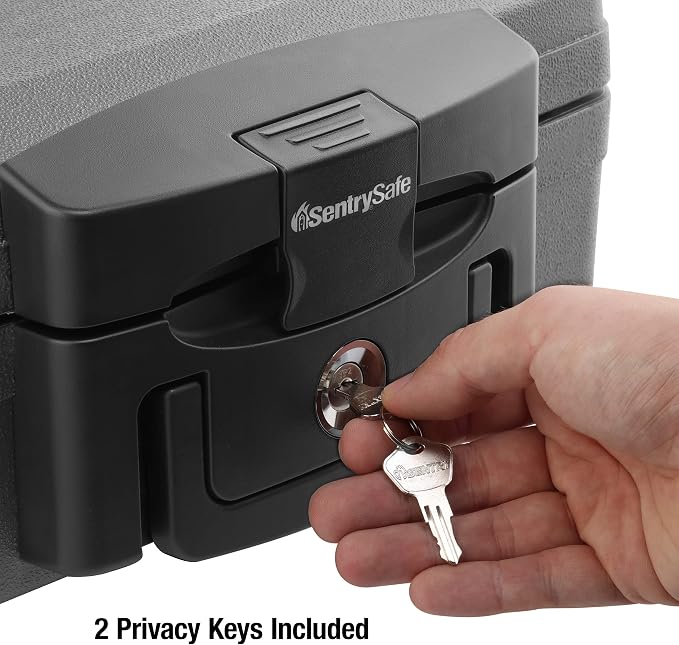 SentrySafe Fireproof and Waterproof Safe, Black Portable Lock Box with Key Lock and Carrying Handle for Money, Passport, Exterior: 14.3 in W x 13 in D x 6.1 in H, H0100