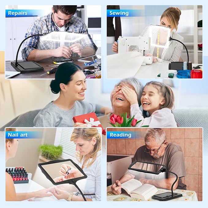 Magnifying Glass with Light and Stand 50 Ultra-Bright LEDs Large Magnifying Lamp 360° Flexible Gooseneck Magnifying Glass with Stand Hands Free Magnifier Glasses for Sewing Reading Crafts Seniors | Hands Free Large Full Page Desk Magnifying Lamp with 5...