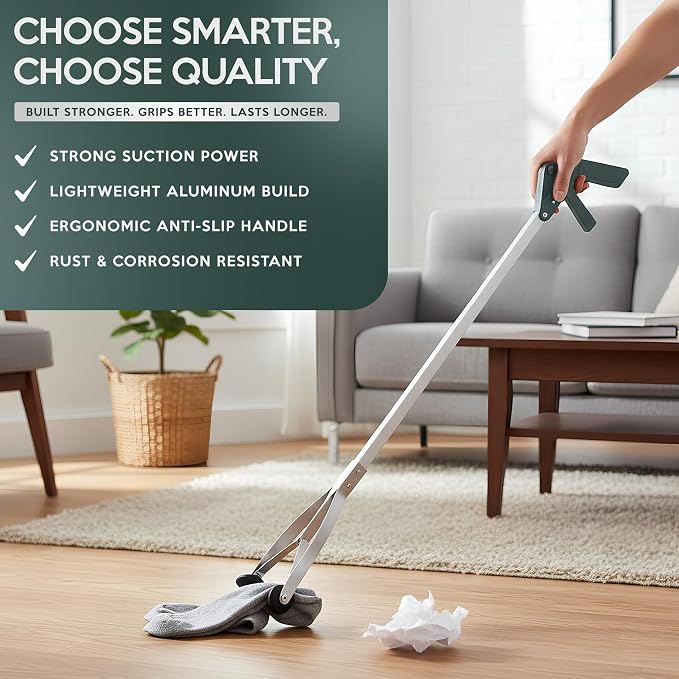 32" Suction Cup Grabber Reacher โ Extra Long Reach Pick Up Tool for Seniors, Heavy Duty Trash & Litter Picker, Easy Grip Handle for Effortless Cleaning and Comfort