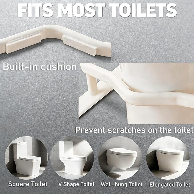 Toilet Safety Rails for Seniors - Toilet Safety Frame with Nighttime Reflective Armrests & Base, 3-Speed Height Adjustment, Toilet Safety Frames & Rails Fits Most Toilets, 3-Hole Depth Adjustment