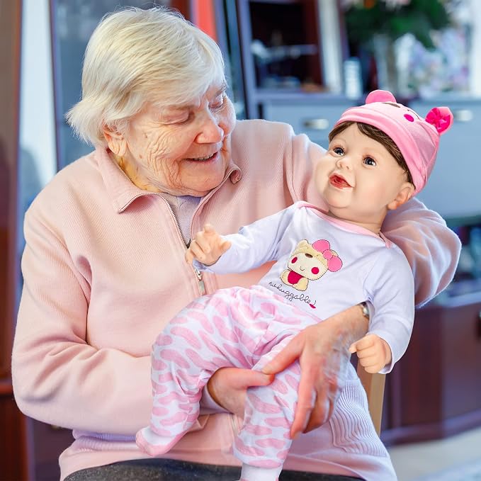 Assistex Reborn Baby Doll - 22" Lifelike Therapy Doll for Seniors with Dementia - Weighted, Soft Body, Realistic Newborn for Nursing Homes for Comfort and Relief - Gift for Elderly with Picture Book