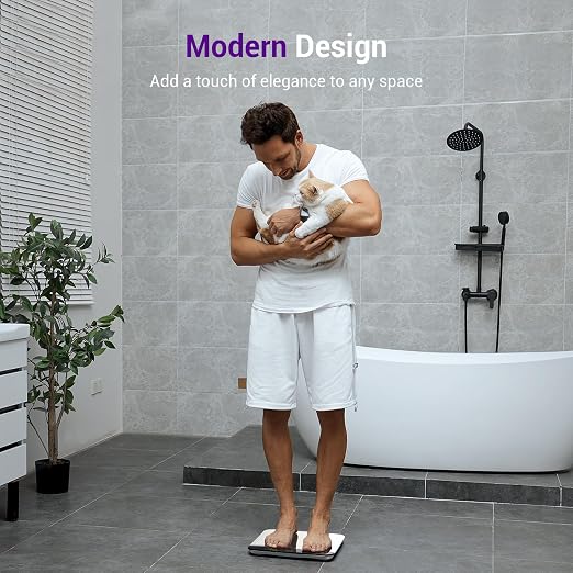Ovutek Scale for Body Weight, Highly Accurate 450lb Digital Bathroom Scales for People, Automatic Weighing Machine for Baby, Pet, Light Items, Large LED, Sturdy and Durable Base, White