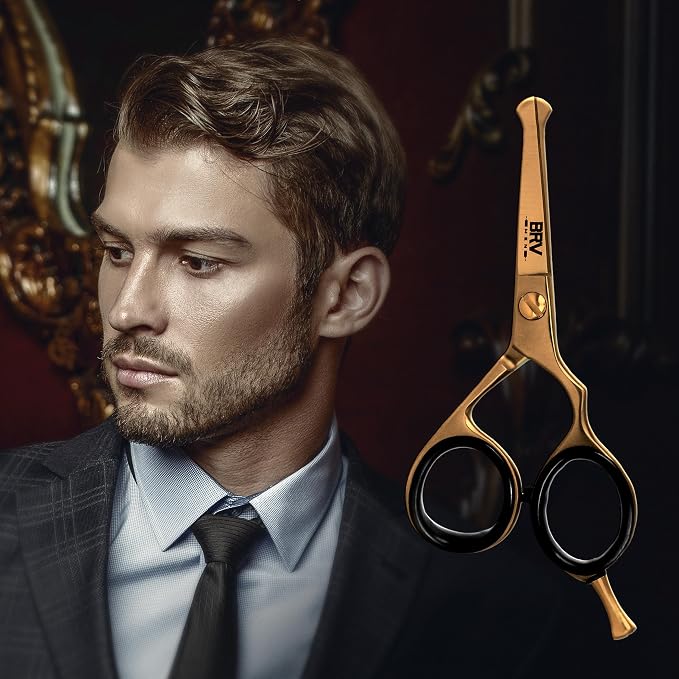 BRV MEN Rounded-Tip Small Trim Scissors for Men 4.2" | Titanium Series | Nose Hair Scissors for Men | Professional Grooming for Beard, Mustache & Ear Hair - RIGHT HANDED (Titanium Bronze)