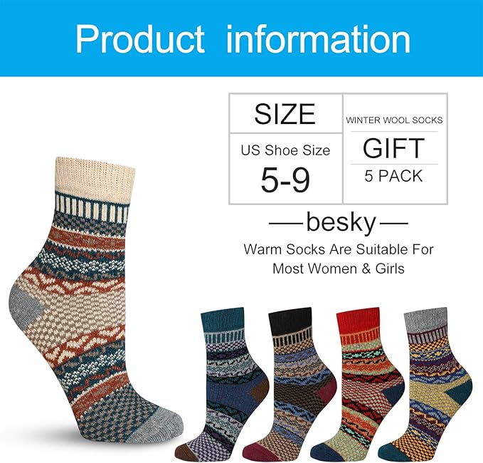 besky Warm Socks for Women Cozy Fuzzy Winter Socks