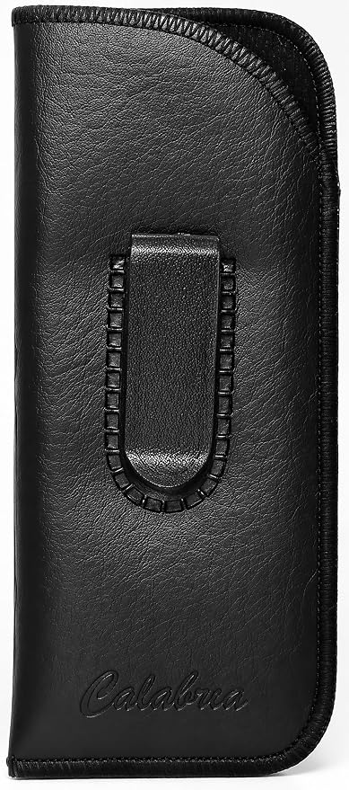 Calabria Slim Eye Glasses Case w/Clip Soft PU Leather Black Men Women Eyeglasses Pouch Slip-In Eyewear Holder Sunglass Bag - 12PACK