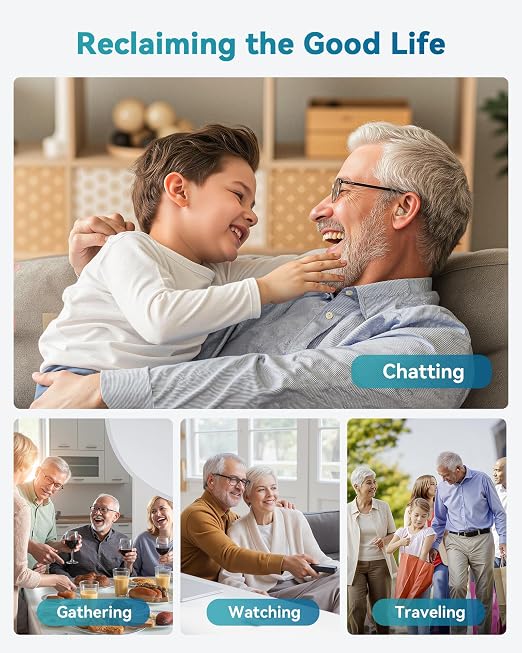 Hearing Aids for Seniors, Rechargeable OTC Hearing Aids with Noise Reduction, Providing Clear Sound Quality and Comfortable Wearing for Adults Hearing Loss, Invisible In-Ear Design (Light Gray)