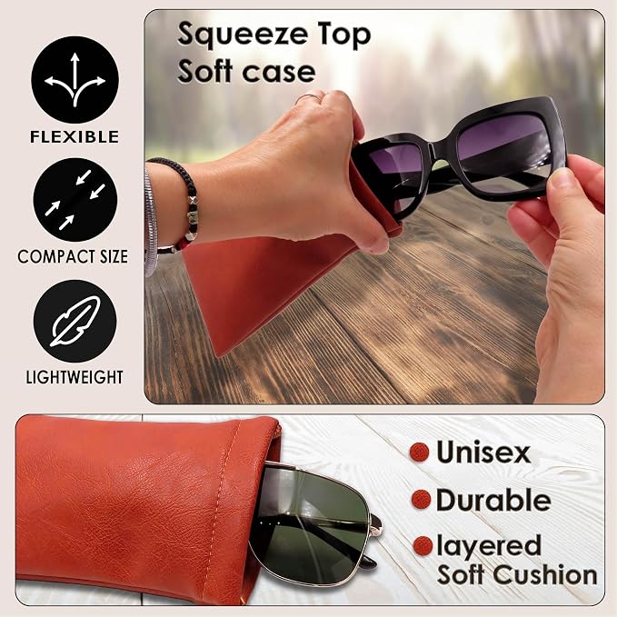 Soft Sunglasses case | Large Glasses Case Holder - Eyeglass Pouch Squeeze Top | Glasses pouch Lightweight Extra Layers