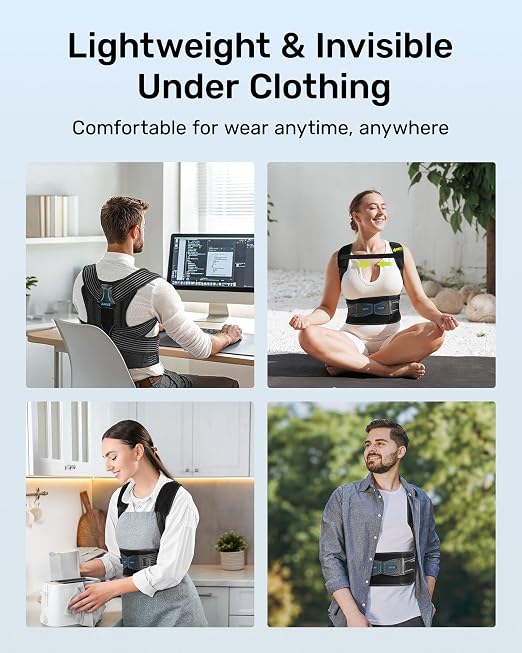 Rakiie All-round Back Belt Support for Women Men, Breathable Durable Lumbar Support Brace, Lightweight and Invisible Under Clothing, Back Support Brace for Scoliosis Hunchback, Size XL (Upper Waist: 47.2"-53.2")