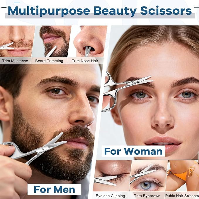 Hdama Nose Hair Scissors, Safety Blunt Tip, Facial Ear Grooming, Men Women | Small compact design for trimming eyebrow, mustache, and beard. Suitable for men and women.