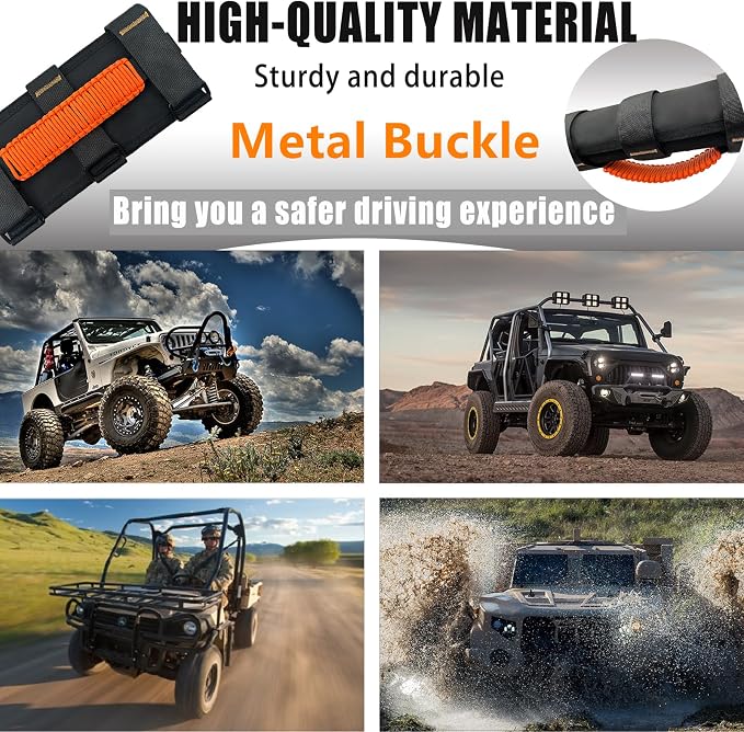 4 Pack Paraocrd Roll Bar Grab Handles for Jeep Wrangler Accessories | CJ YJ TJ JK JL LJ JLU JKU Sahara Freedom Rubicon, Gladiator JT (1955-2023 Modle), Upgrade Strong Metal Buckle, Non-Deformable