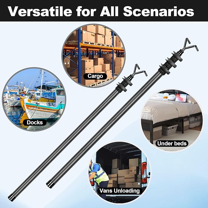 8.5FT Carbon Fiber Extendable Pickup Truck Bed Reach Tool | 100% carbon fiber telescopic pole, 40% lighter to reduce muscle fatigue, anti-corrosion, fits all pickup sizes & all SUVs