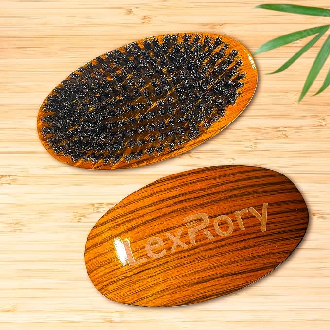 Curved Wave Brush for Men 360, Medium Hard Palm Hair Brushes Boar | Men's Hair Brushes for Black Hair Wavers to Creating 360 Waves (Stripes Yellow)