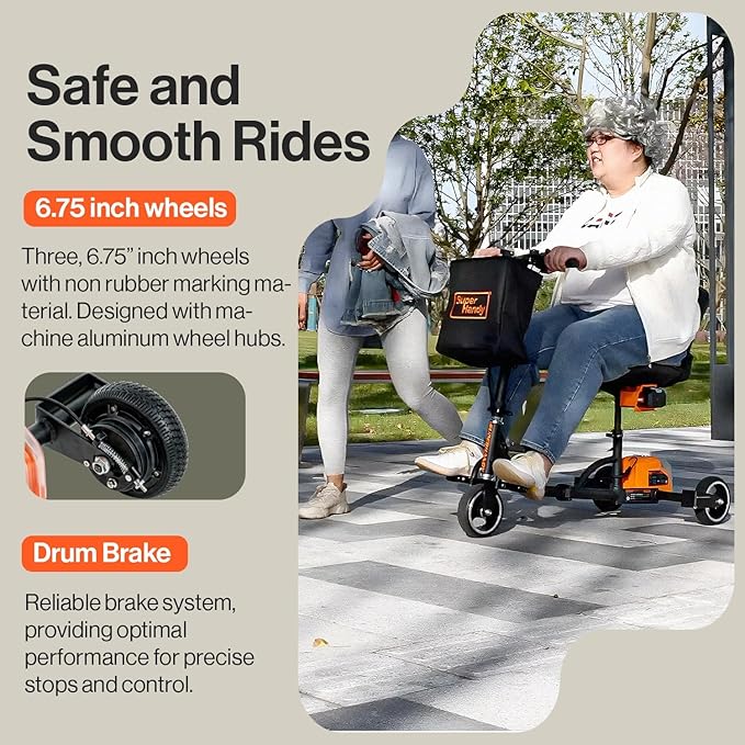 SuperHandy Passport Mobility Scooter for Adults- Foldable, 3 Wheel, Airline Travel Friendly - 13 Mile Range, Includes 2 Removable 44.4V Lithium-ion Batteries & Charger (275 Lbs)