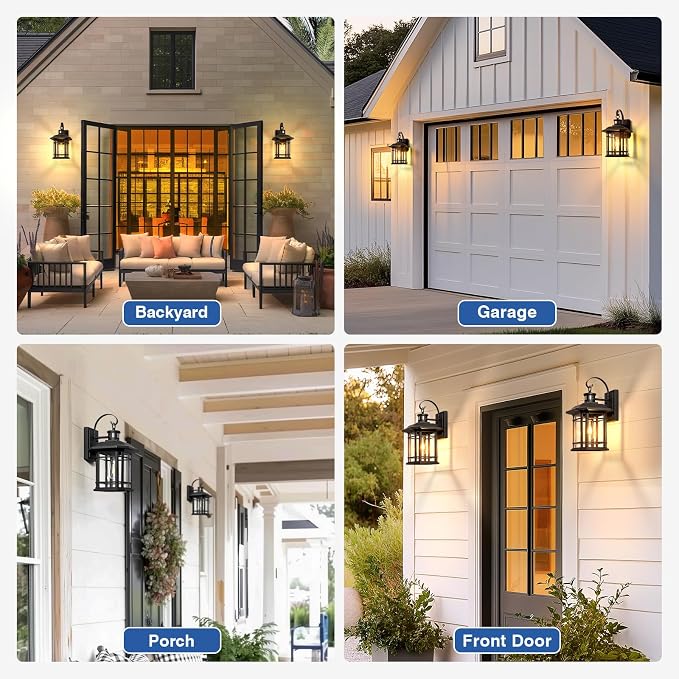 VIANIS Large Black Outdoor Motion Sensor Light, Distance and Time Adjustable Dusk to Dawn Exterior Lighting Fixtures, Anti-Rust 100% Aluminum Patio Wall Light Fixture for House, Garage, Backyard