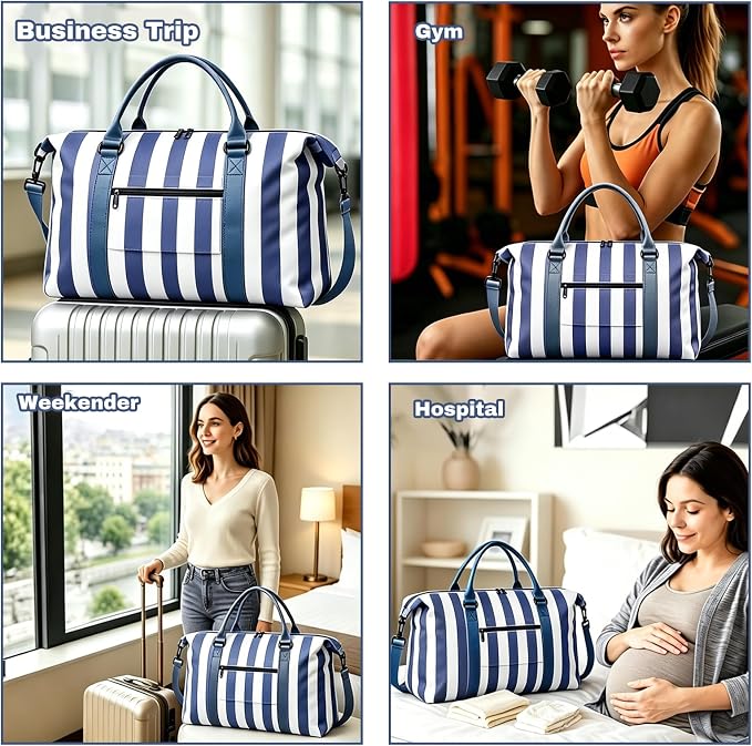 Travel Duffle Bag for Women, Carry On Weekender Tote with Trolley Sleeve | Waterproof overnight bag for gym, sports, hospital stays, labor and delivery; spacious carry-on design for short trips.