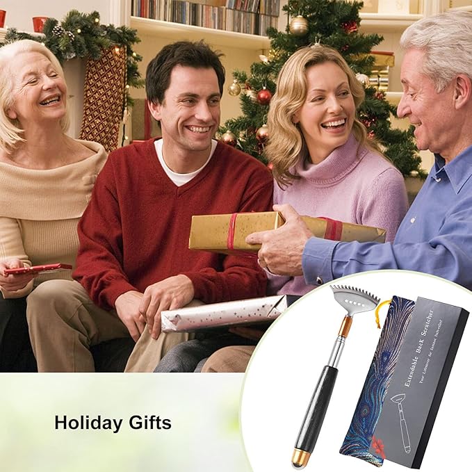 Back Scratcher, Portable Body Scratcher Extendable Heavy-Duty Wooden Handle/Steel Roller Ball/Curved Claw, Face Head Scalp Scratcher Massager Tool