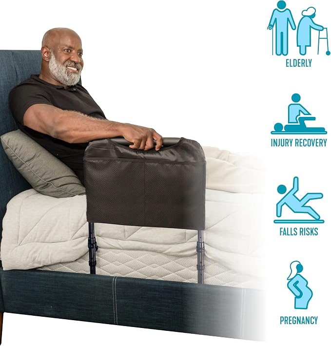 Able Life Bedside Safety Handle, Padded Stand Assist Railing for Seniors, Height Adjustable Bed Rail with Pouch for Elderly Adults, Fits King, Queen, Full and Twin Beds, ASTM Safety Approved Bedrail