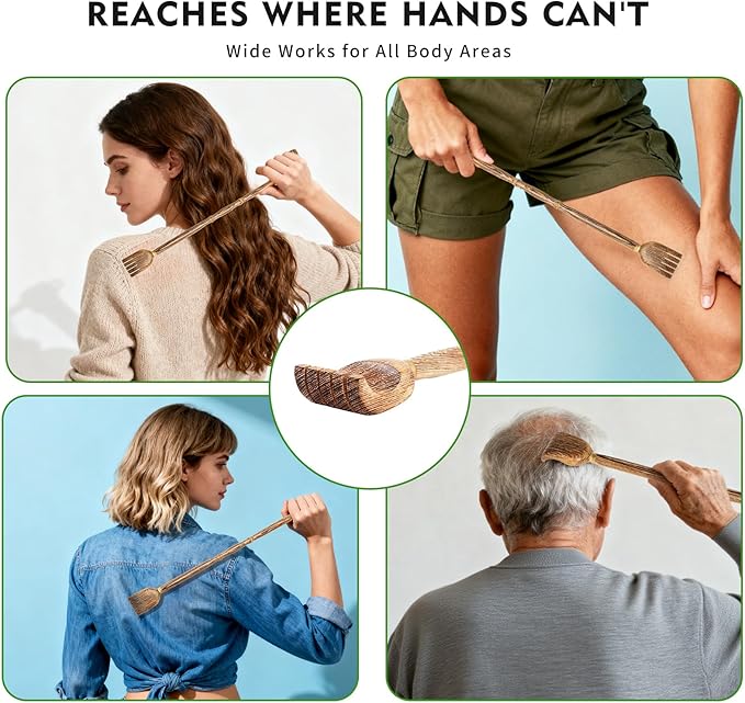 Back Scratcher with Massage Hammer, 100% Natural Wood Finger-Like Back Scratchers for Adults Men Women,19 Inch Thicken Extended with Body Massager Gifts for Senior(4- Duck Egg Style)