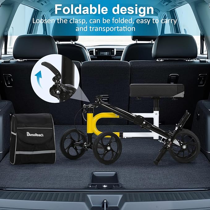 Economy Knee Scooter Steerable Knee Walker for Foot Injuries Compact Crutch Alternative with Dual Braking System (Yellow)