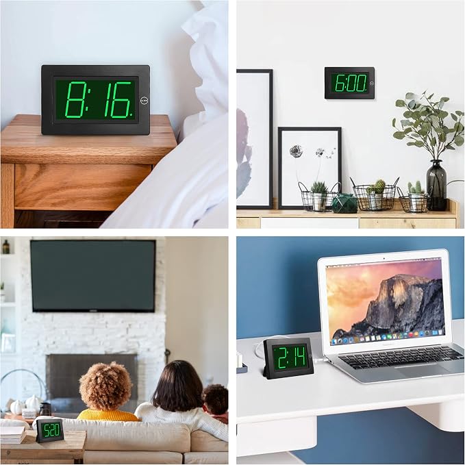 KWANWA Large Digital Alarm Clock, 3" LED Display Battery Operated, Dimmable Auto Night Mode, Easy to Read for Seniors Visually Impaired, Cordless Wall Clock or Table Clock for Bedroom Living Room