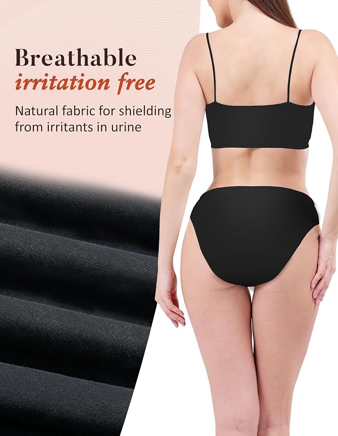 AIRCUTE Washable Leak Proof Incontinence Underwear for Women Absorbency Bladder Control Briefs 70ML,3 Pack (4XL,3 Black)
