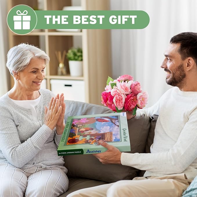 Assistex Dementia Jigsaw 24 Large Puzzle for Seniors - Alzheimer's Activity for Adults with Conversation Prompts - Best Memory Game for Patiens in Nursing Home - Build in Box Activities for Elderly