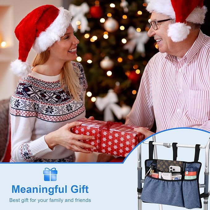 Xlajiao Walker Bag with Cup Holder, Premium Walker Basket for Folding Walker, Foldable Walker Storage Bags for Seniors with Big Capacity & Water Resistant, Blue