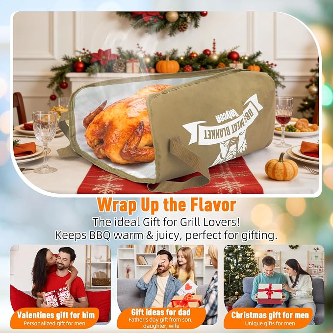Upgraded BBQ Blanket for Resting Meat -Smoker Accessories Insulated Meat Resting Bag with Wide Mouth for Brisket/Steak/Pork Shoulder/Turkey - BBQ Accessories Grilling Gifts for Men(Brown, 23inch)