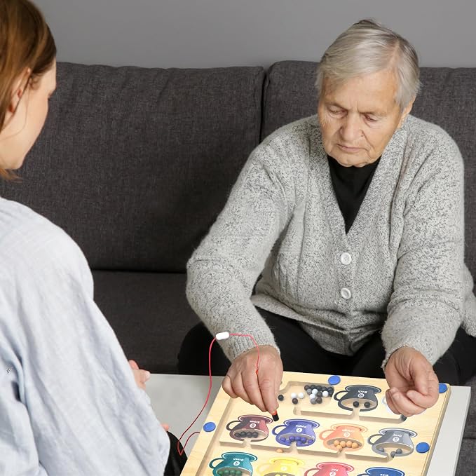 Alzheimers Products for Elderly, Dementia Activities for Seniors, Memory Care Magnetic Color & Number Matching Alzheimers Games for People with Parkinsons, Fidget Sensory Cognitive Gift Maze Board