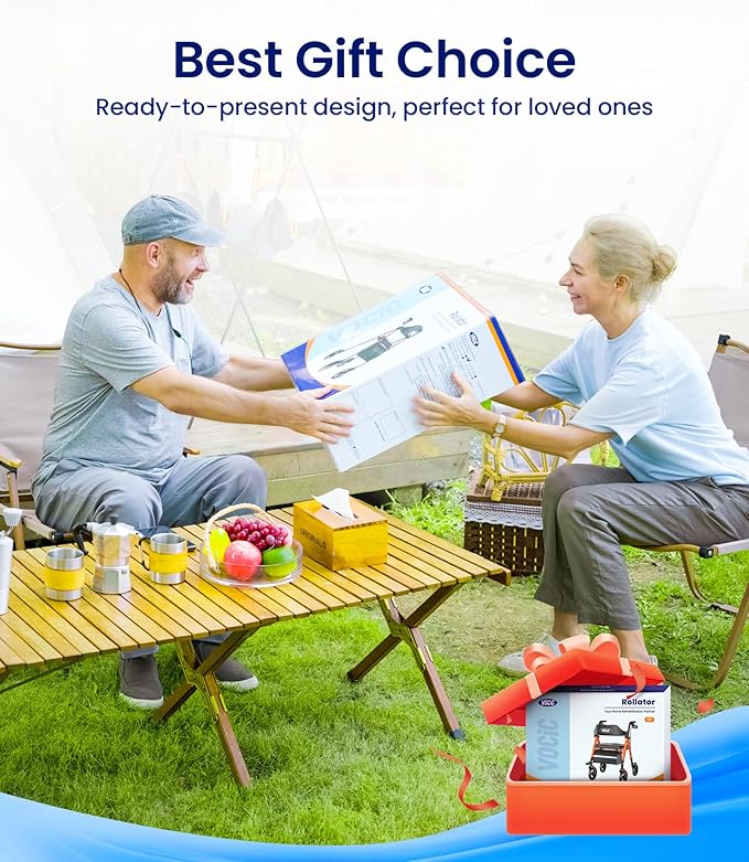 VOCIC Walkers for Seniors, Z21 Rollator Walker with Seat Supports 350lb, 8" Big Wheels for All Terrain, Ergonomic Arc Seat & 6" Ultra Backrest Foldable Walker, Dual Height Adjustment, Lightweight 2025