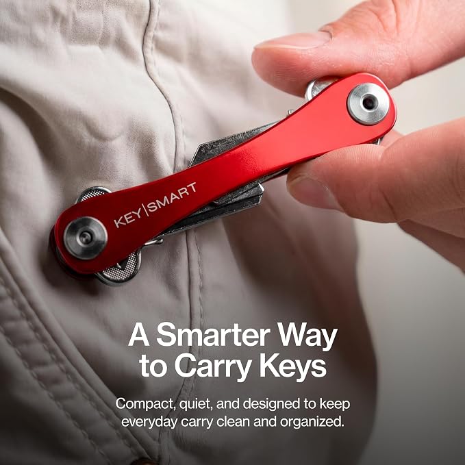 KeySmart Original Key Holder - Compact Key Organizer for Key Chain, Minimalist Clutter-Free EDC Keychains Key Ring, Red, 14 Keys