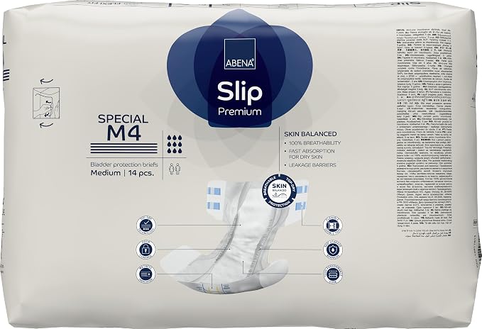 Abena Classic Design Adult Diapers, Slip Special Premium Incontinence Briefs, Heavy Absorbency, Level 4, Medium, 14 Count