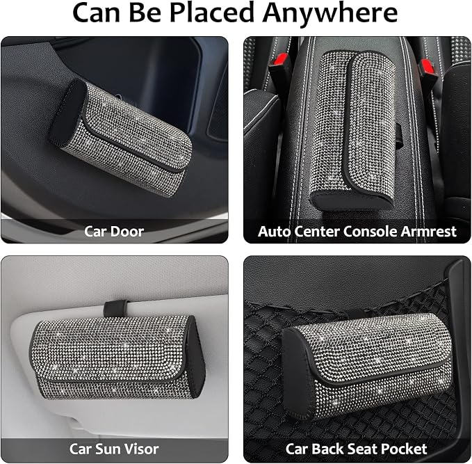 Accmor Bling Glasses Holder for Car Sun Visor, Sparkling Crystal Car Sunglasses Storage Case PU Leather Eyeglasses Organizer Protective Box Car Accessories for Truck, SUV, RV - Gray