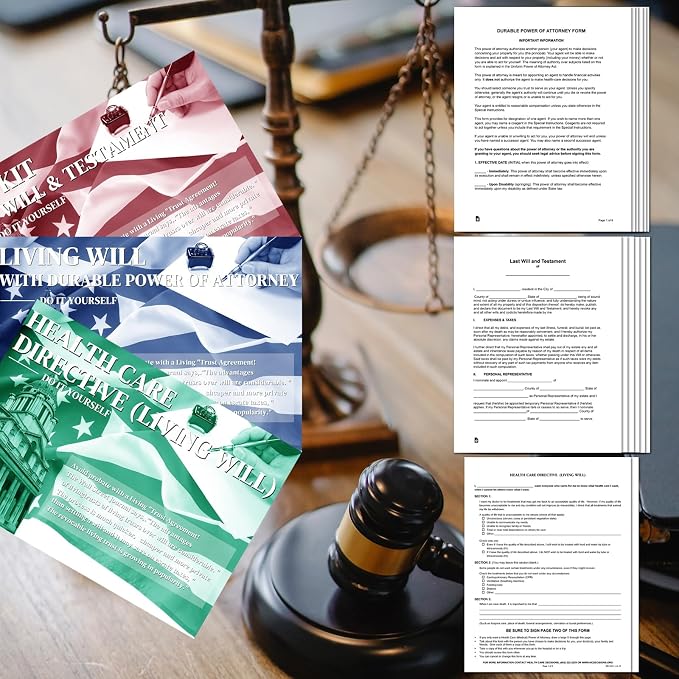 Legal Documents Kit, Durable Power of Attorney, Healthcare Directive and Last Will & Testament Forms, Self-Help Estate Planning Set
