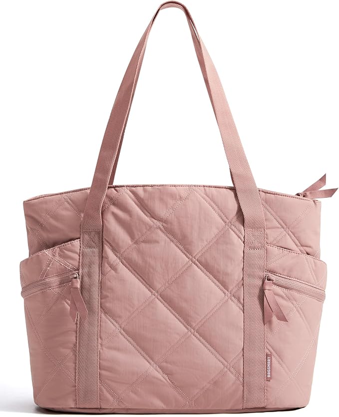 BAGSMART Crush Tote Bag for Women, 20L Puffer Work Tote with Zipper | Quilted Nurse Hospital Bag For Travel College Gym