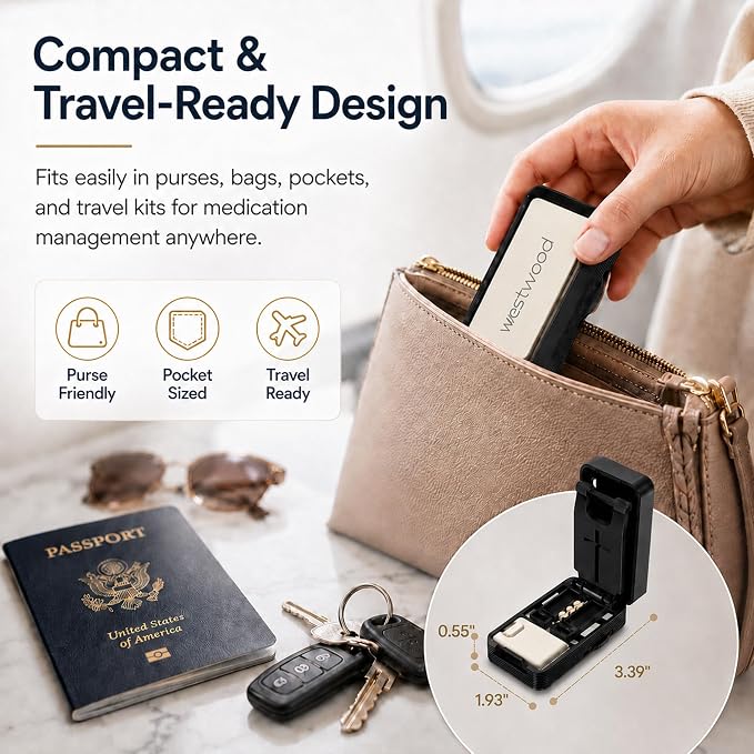 HyJeryty Gear-Driven Adjustable Pill Cutter & Splitter - Precision 1/2 & 1/4 Tablet Crusher for Small and Tiny Pills, Vitamins with Safety Blade Cover | Portable for Travel, Home, Purse & Pocket