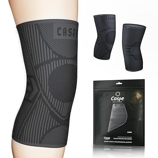 Caspe 2 Pack Knee Compression Sleeve – Knee Brace for Women & Men, Support for Running, Gym, Sports, Mild Arthritis, Pain Relief, Training, Daily Use, Workout (Black, Medium)