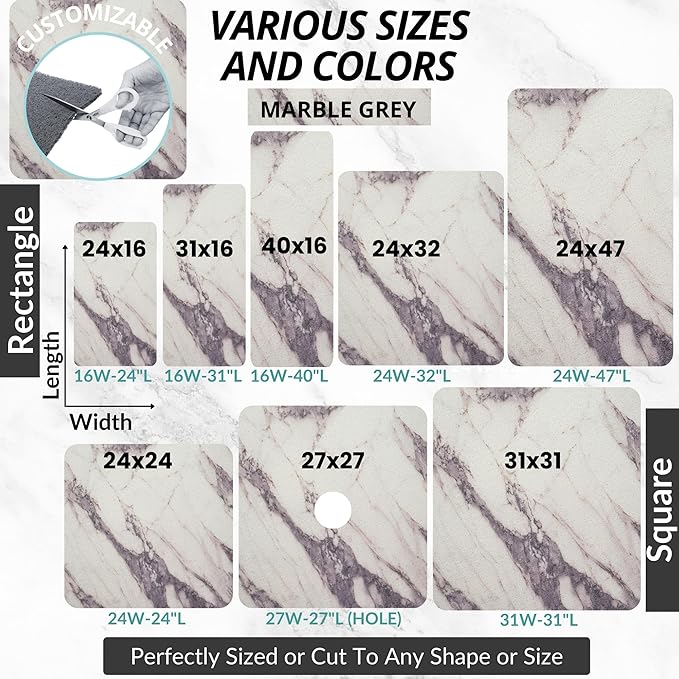 Extra Large Square Shower Mat Non Slip - Soft Loofah Mat - Bathroom Shower Mat Stall - Shower Mat Square - No Slip Shower Mats - Shower Floor Mat - Square Shower Mats for Showers (Gray Marble 31x31)