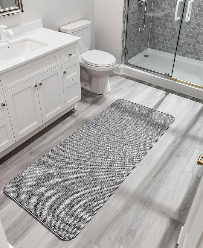 Bath Mat,Ultra Thin Bathroom Runner Rugs,Large Bath Mats for Bathroom,Quick Dry,Non-Slip,Machine Washable,Low Pile,Bath Rug,Shower Outside,Sink,Home Decor Accessories.Grey,1'5"x4'11"(17x59inch)