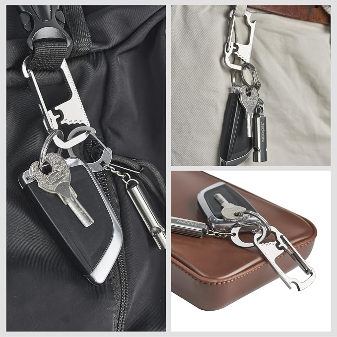Carabiner Keychain with Bottle Opener for Men, Stainless Steel Carabiner Clip for Car Keys Holder, Mini Multitool Key Chain Clip for Belt Hook, Heavy Duty Key Ring Clip