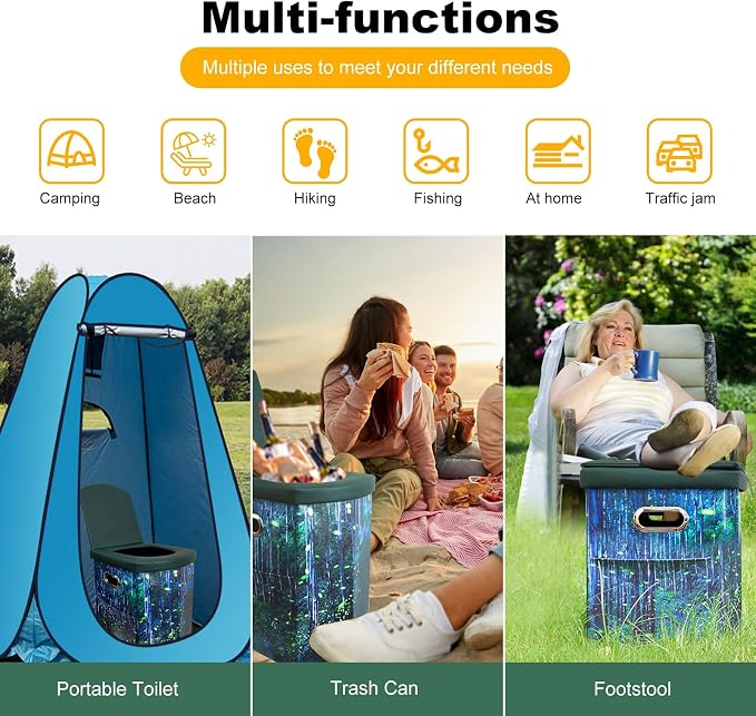 Ann Katy XL Portable Camping Toilet for Adults,Lightweight Folding Potty | Lightweight&Compact Potty with Lid for Adults and Kids,Portable Camping Toilets for Hiking,Beach,Boat,RV and Truck