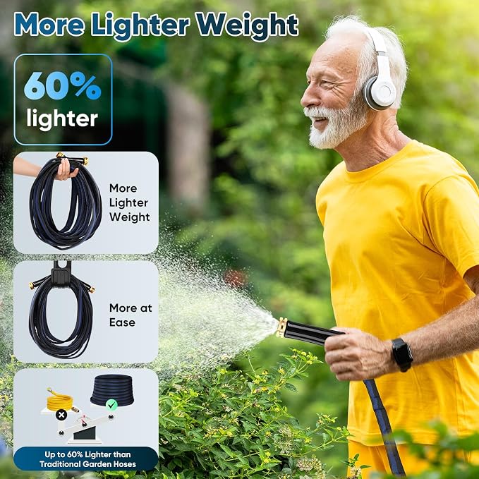 Garden Hose 100ft Lightweight, Non-Expanding, Leak-Proof Metal Connector, No-Knot No-Tangle Easy to Store and Carry Wear-Resistant 3/4GHT Flexible Water Hose for Yard Outdoor (Black Lake Blue)