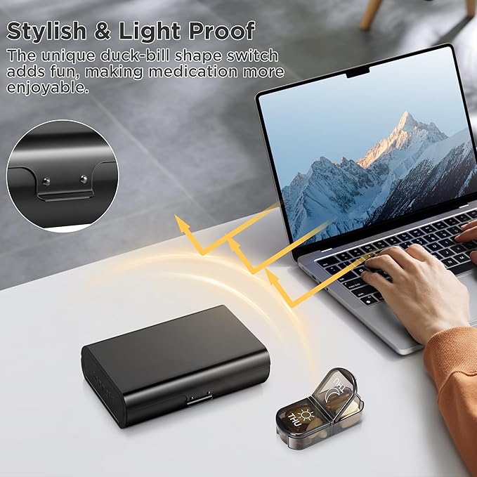 Zannaki Metal XL Weekly Pill Organizer 2 Times a Day, Large Travel Daily Pill Box 7 Day, Portable Week Twice Pill Holder Container, AM PM Pill Case for Medicine Vitamin Medication Supplement, Black