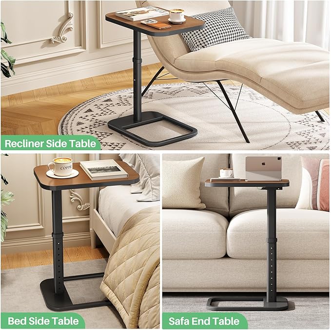 Kitstorack Upgraded TV Tray Table with Panel Lock, 90° Flip-Over Design & Adjustable Height, Sofa Arm Side Table for Eating, Laptop, Couch, Bed, or Small Spaces, Espresso