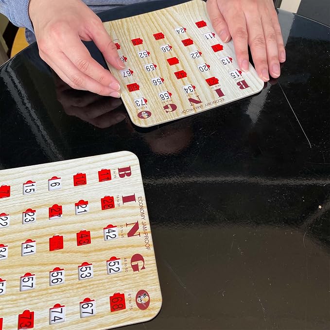 MR CHIPS Jam-Proof Fingertip Slide Bingo Cards with Sliding Windows 200 Pack in Tan Style