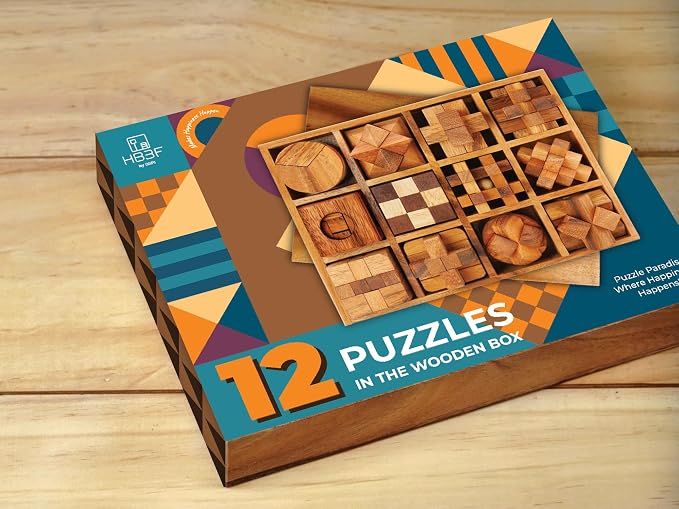 BSIRI 12 in 1 3D Wood Puzzle Box Set - Wooden Brain Teaser Puzzles for Adults Interlocking Toys Games for IQ and Mind Ideal for Patio Decor Desk Office and Unique Gift Hand Game (12 Games)