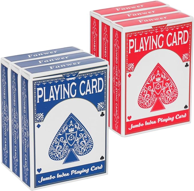 Fanwer Large Print Playing Cards 6 Pack, Deck of Cards for Seniors, Vision Impaired, Low Vision Crowd, Poker Playing Cards for Blackjack, Euchre, Canasta Cards Game, Jumbo Index